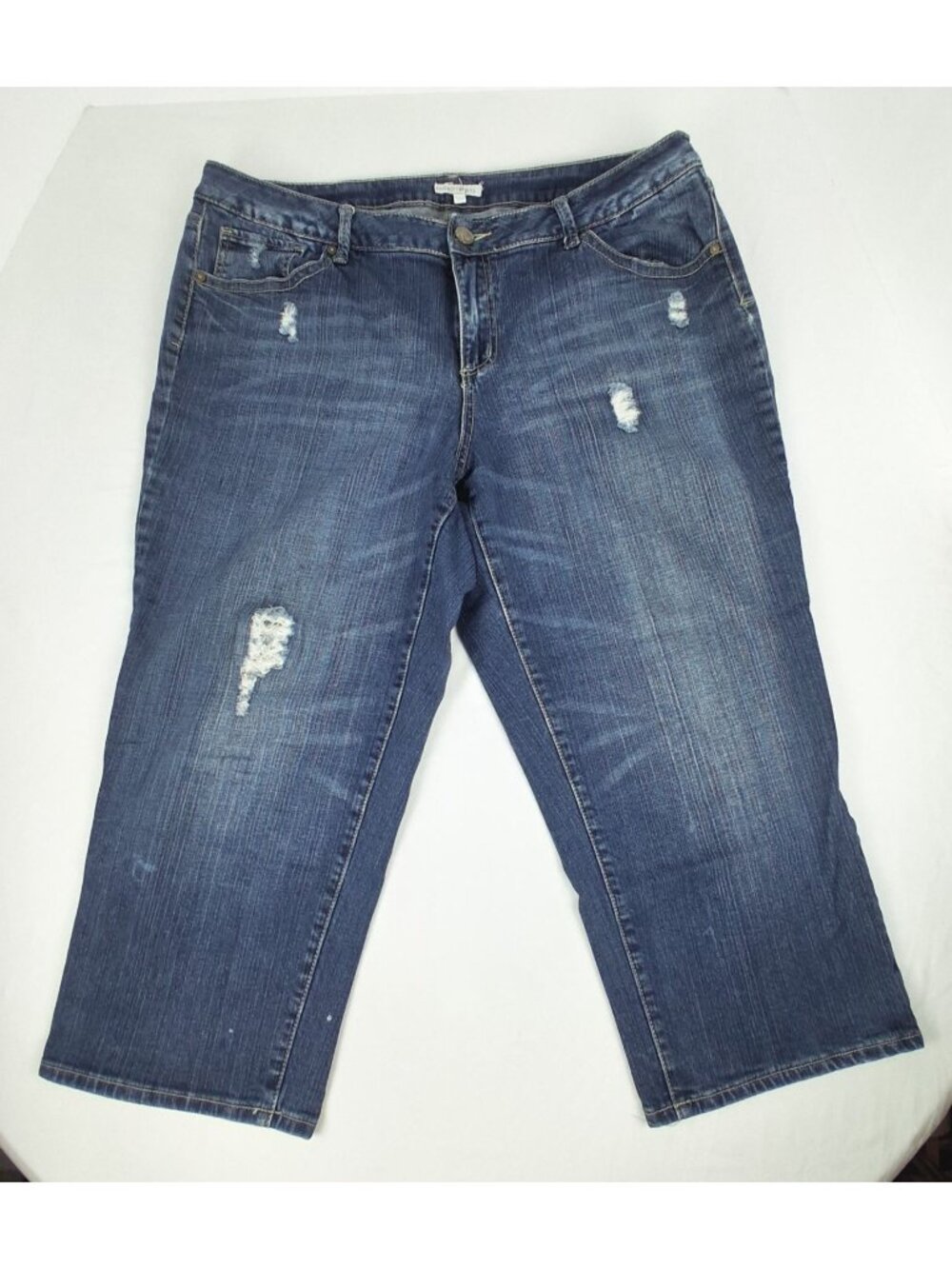 Fashion Bug Women's Plus Distressed Crop Capri Jeans 20W Blue